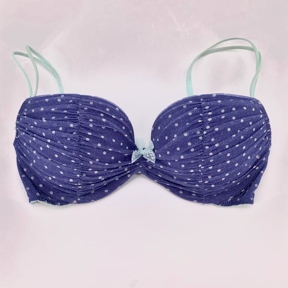 Victoria's Secret Other - Victorias Secret Pink Blue Polka Dot Padded Demi Buste Coussine Bra Size 34D